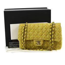 CHANEL Quilted CC Double Flap Chain Shoulder Bag Yellow