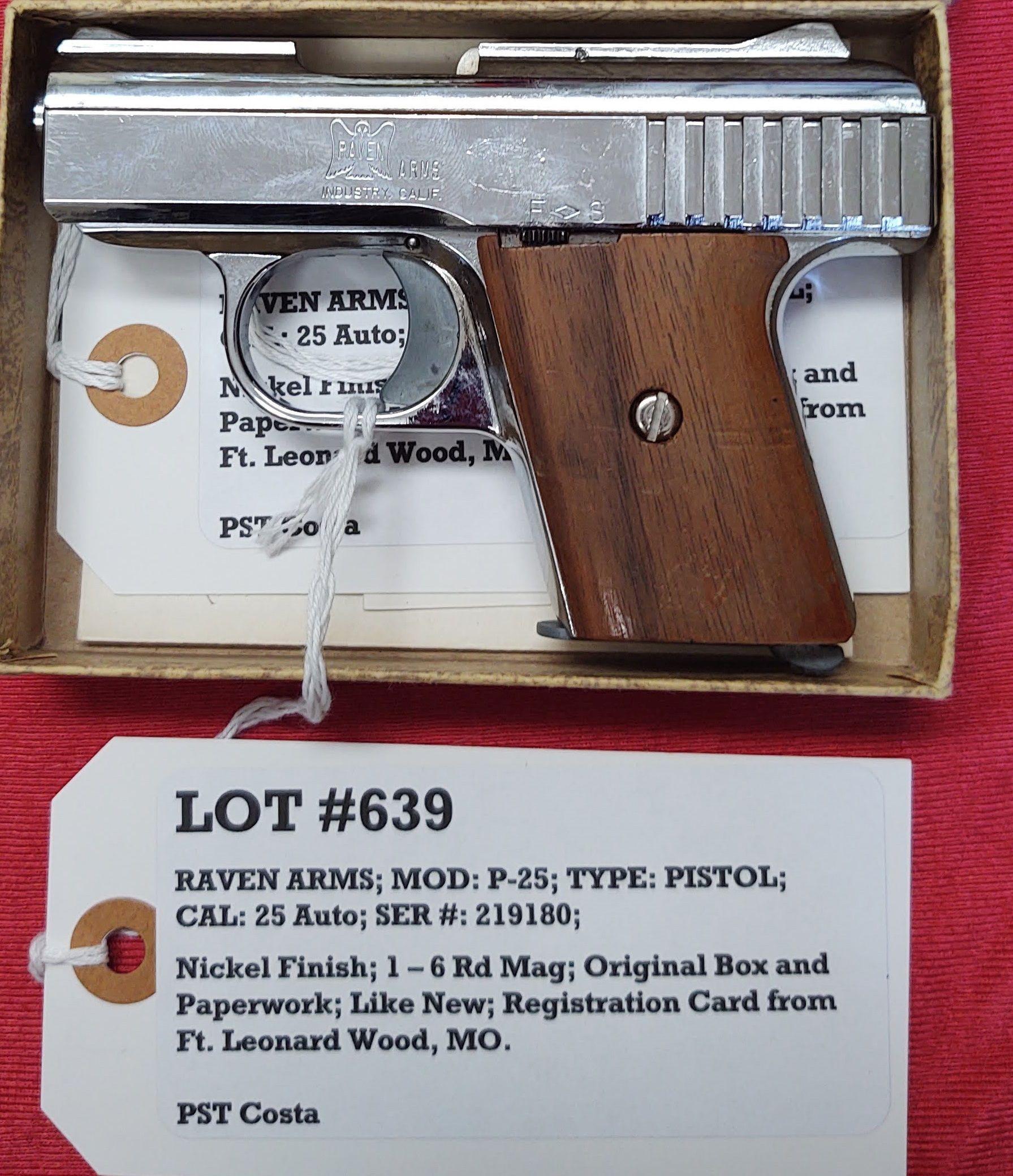RAVEN ARMS Model P-25 Cal 25 Auto Pistol Ser #219180