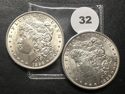 2x$ 1896 Morgan Dollars, BU