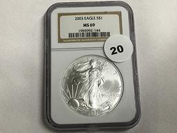 NGC Graded MS 69 2003 American Silver Eagle