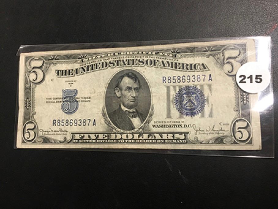 1934 D Blue Seal $5