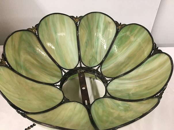 PICK UP ONLY -  18 1/2 in Slag Glass Shade, glass is in good condition, has break in beading but com