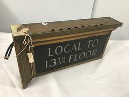 16 1/2 in x 9 in lighted brass elevator sign