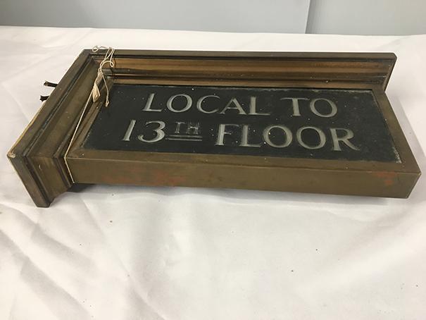 16 1/2 in x 9 in lighted brass elevator sign