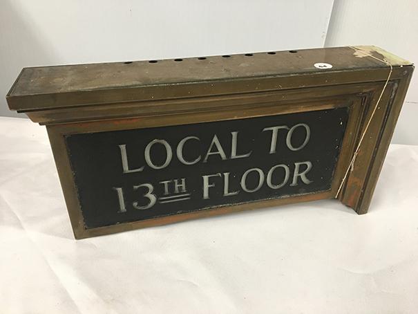 16 1/2 in x 9 in lighted brass elevator sign