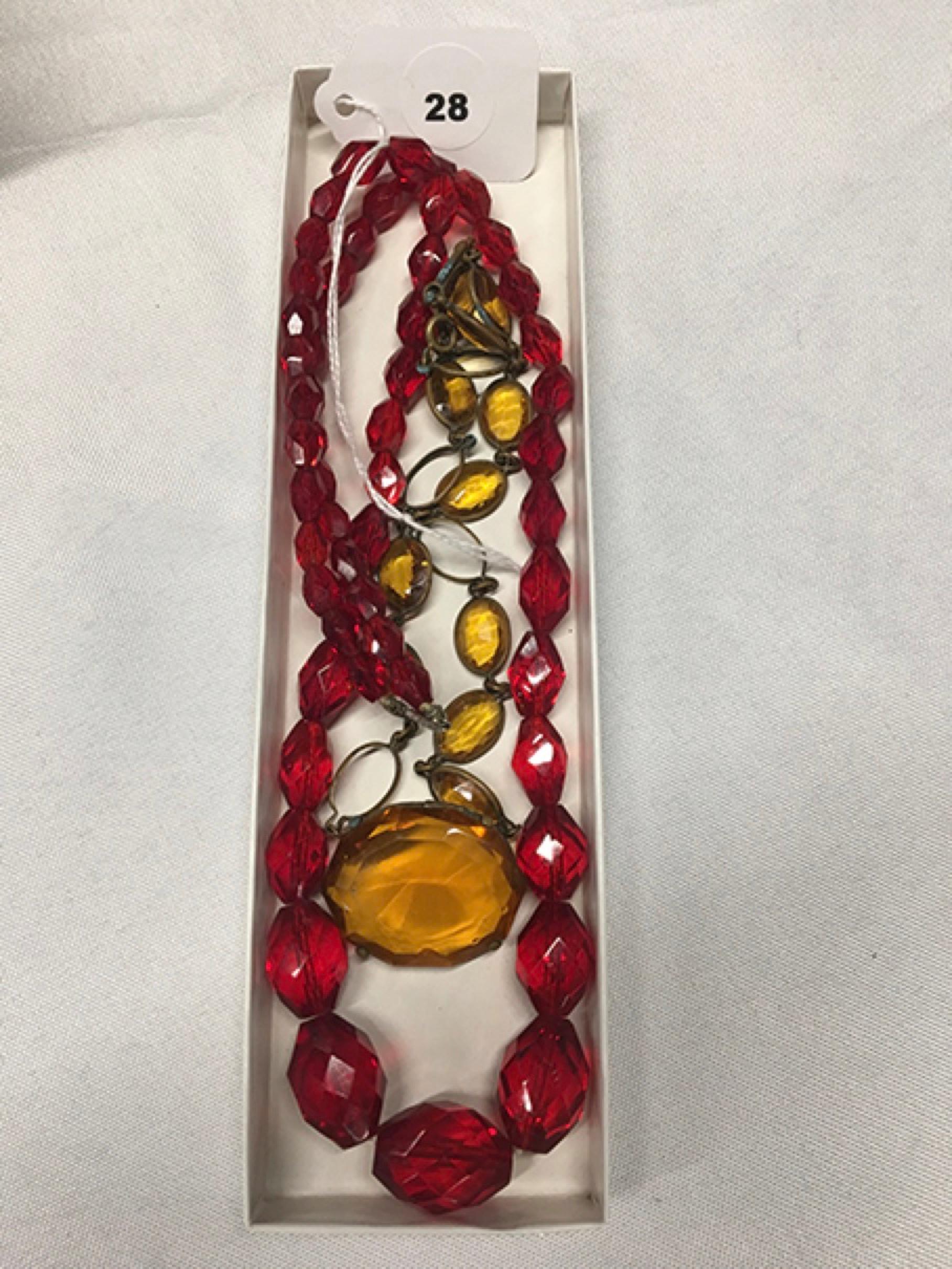 Amber glass necklace and Red Glass necklace