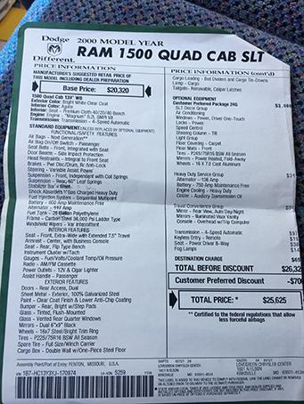 1999 Dodge Ram 1500 V8 Magnum, Laramie SLT, Automatic, 2WD, Quad Cab