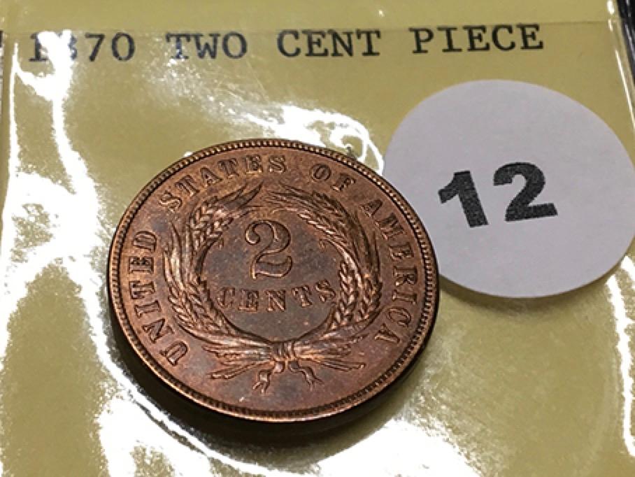 1870 Two Cent Piece, High Grade