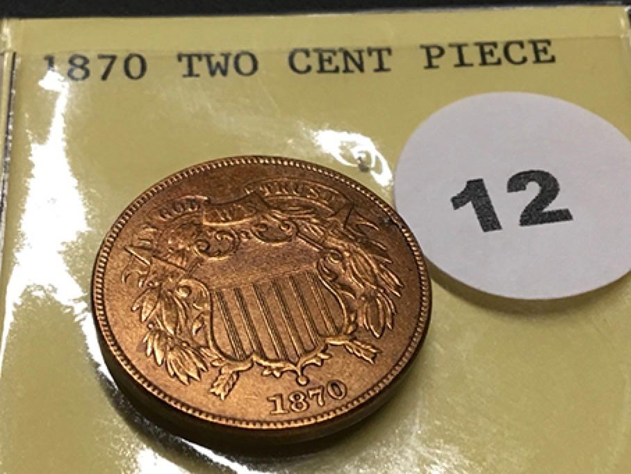 1870 Two Cent Piece, High Grade