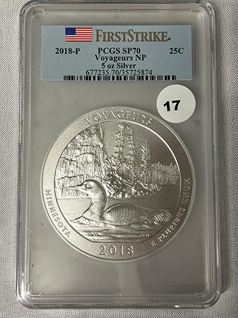 2018-P 5oz Silver 25C Voyageurs NP First Strike PCGS SP70