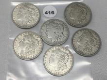 (6 X $) 1921 Morgan Dollars, (1-D, 1-S)