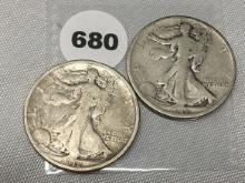 (2) 1918-D Walking Liberty Half Dollars