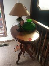 Walnut Table w/ Lamp & Green Shade