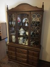 45in china hutch, includes Pfaltzgraff china and other glassware
