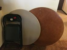 (2) round card tables and 3 folding chairs