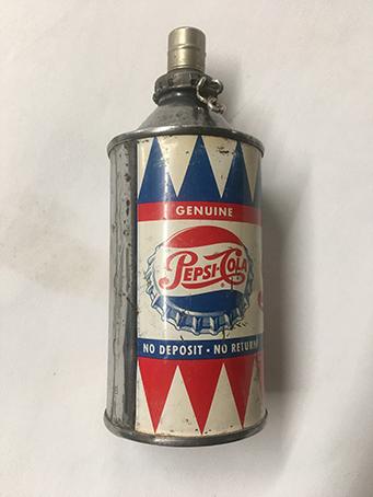 Rare 1950s Pepsi Cola, Single Dot Cone Top Can with lighter cap, hard to find in this condition