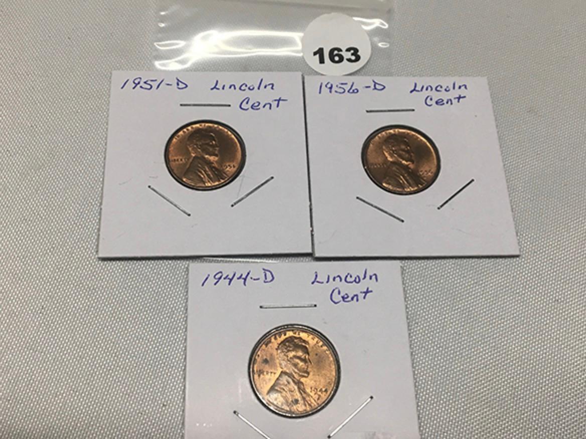 1944-D, 51-D & 56-D Lincoln Cent UNC