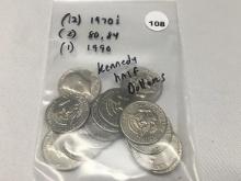 (12) 1970's, (2) 80-84, (1) 1990 Kennedy Half Dollars