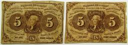 2-1862 FIVE CENT FRACTIONAL CURRENCY NOTES