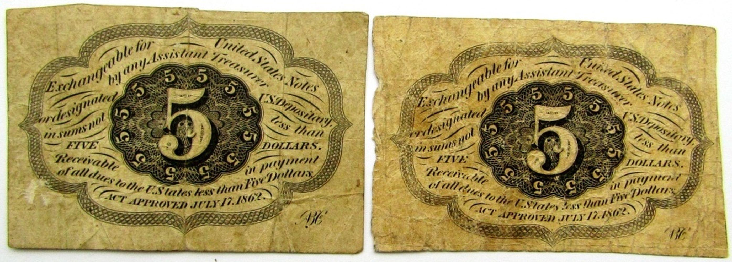 2-1862 FIVE CENT FRACTIONAL CURRENCY NOTES