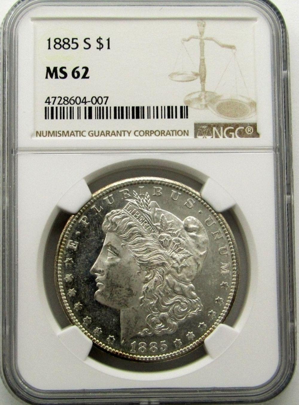 1885-S MORGAN SILVER DOLLAR NGC MS 62