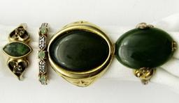 4-ANTIQUE STERLING RINGS WITH GREEN STONES!