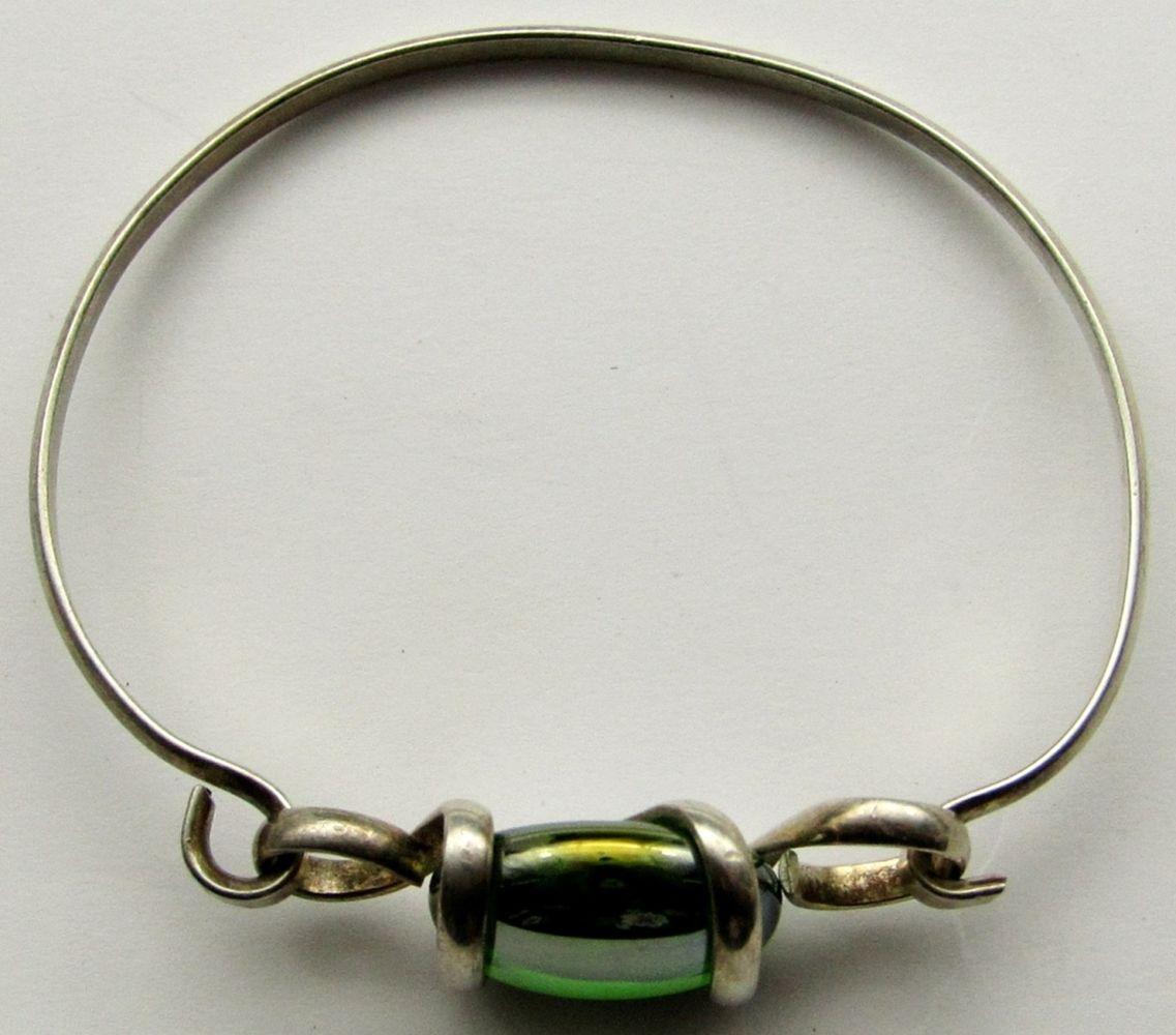 ANTIQUE STERLING BRACELET WITH LARGE GREEN