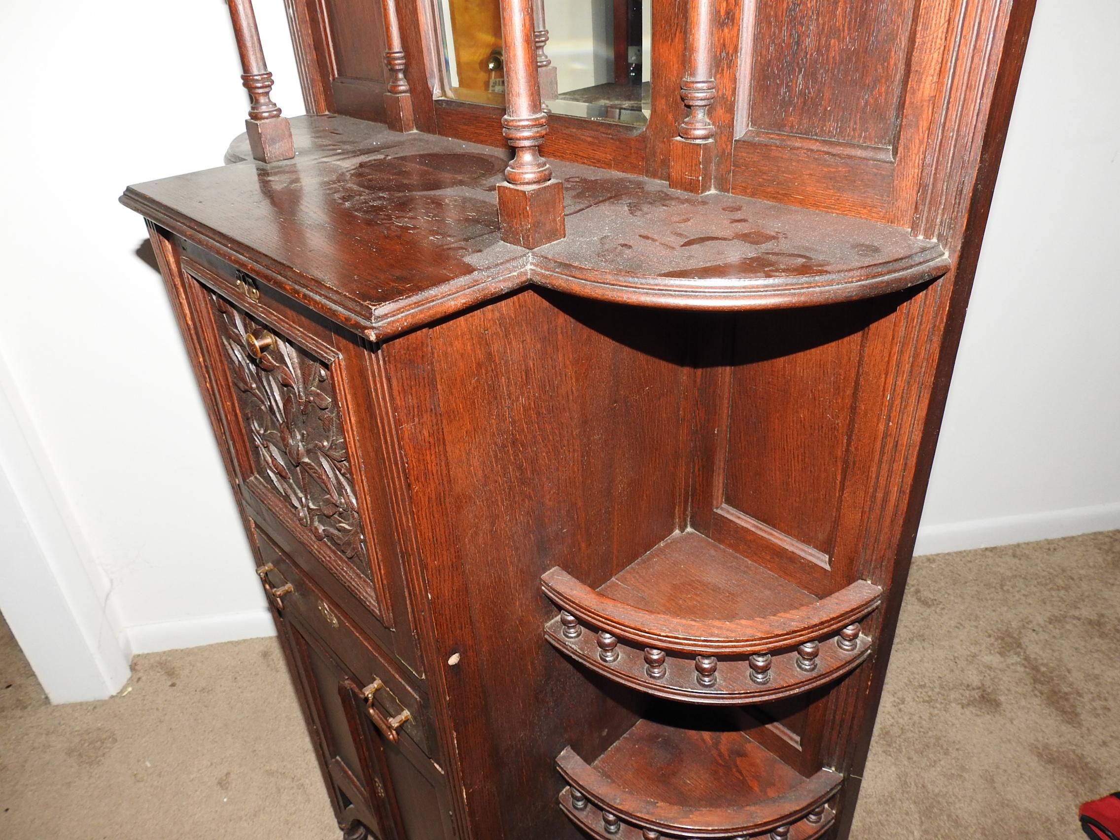 antique 1800s victorian secretary desk with mirror hardwood