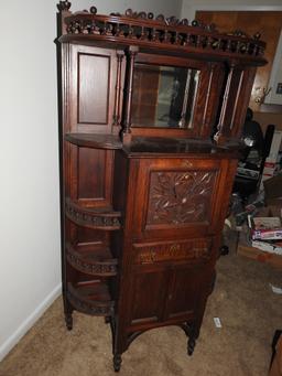 antique 1800s victorian secretary desk with mirror hardwood