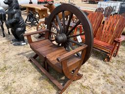 Bench w/ Large Wagon Wheel Back