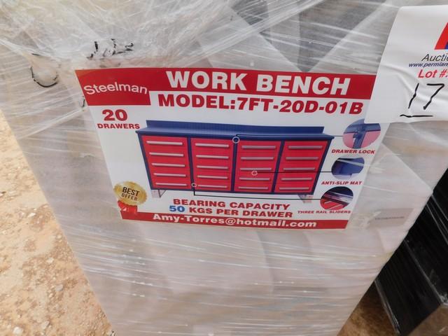 UNUSED 7' WORKBENCH W/ 20 DRAWERS  Located in YARD1 Midland, TX