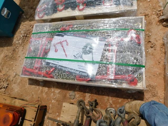 LOT OF (5) 9200# RATCHET BINDERS & (10) 3/8" X 20' G70 CHAINS  Located in YARD1