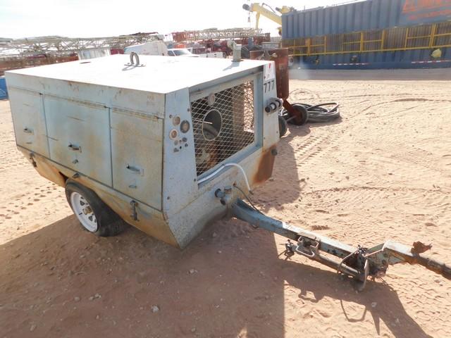 AIR COMPRESSOR P/B JD 4 CYL DIESEL ENGINE, MTD IN S/A ENCLOSED TRAILER, SHOWS 97