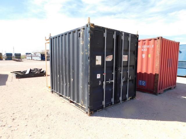 8' X 10' SEA CONTAINER WITH SHELVES, LIGHTS, EXTERIOR STAIRS (9041)