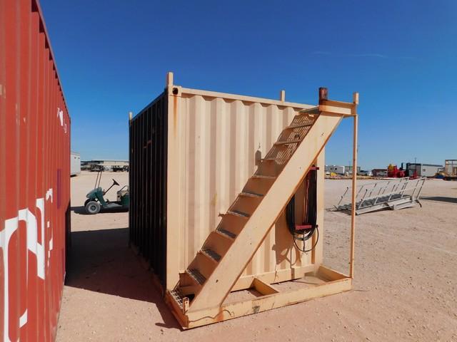 8' X 10' SEA CONTAINER WITH SHELVES, LIGHTS, EXTERIOR STAIRS (9041)