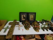 LOT OF ASSORTED HOME DÉCOR TO INCLUDE: ELEPHANT & CHEETAH SHADOW BOXES, DECORATI