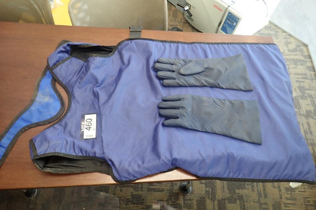 Lot of Lead X-Ray Apron, Neck Protector and Gloves.