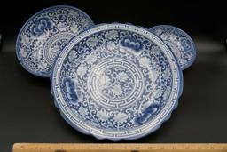 3 Blue & White Thai porcelain, hand-painted  Bowls