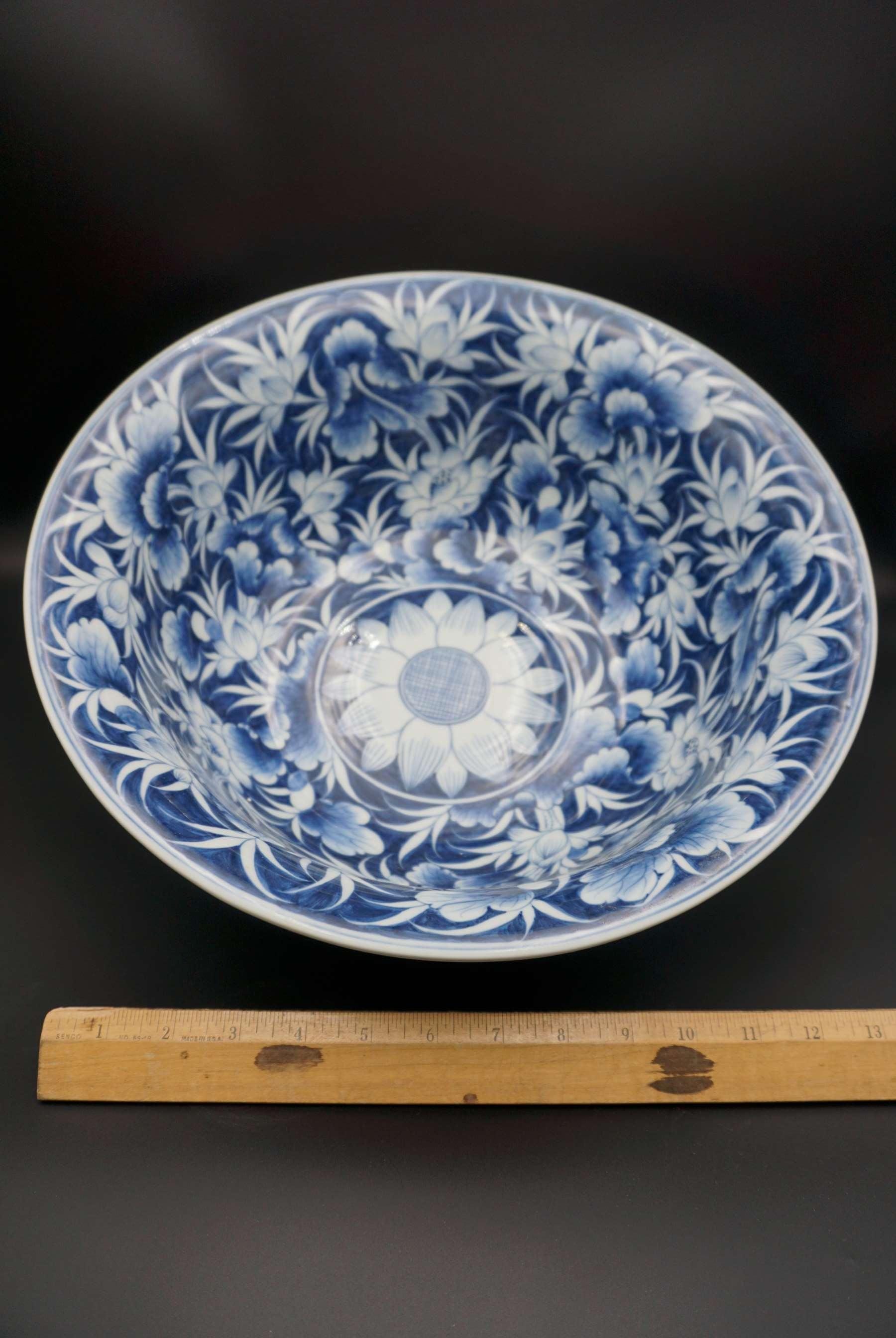 Blue & White Thai porcelain, hand-painted Punch Bowl 14 inch PC57