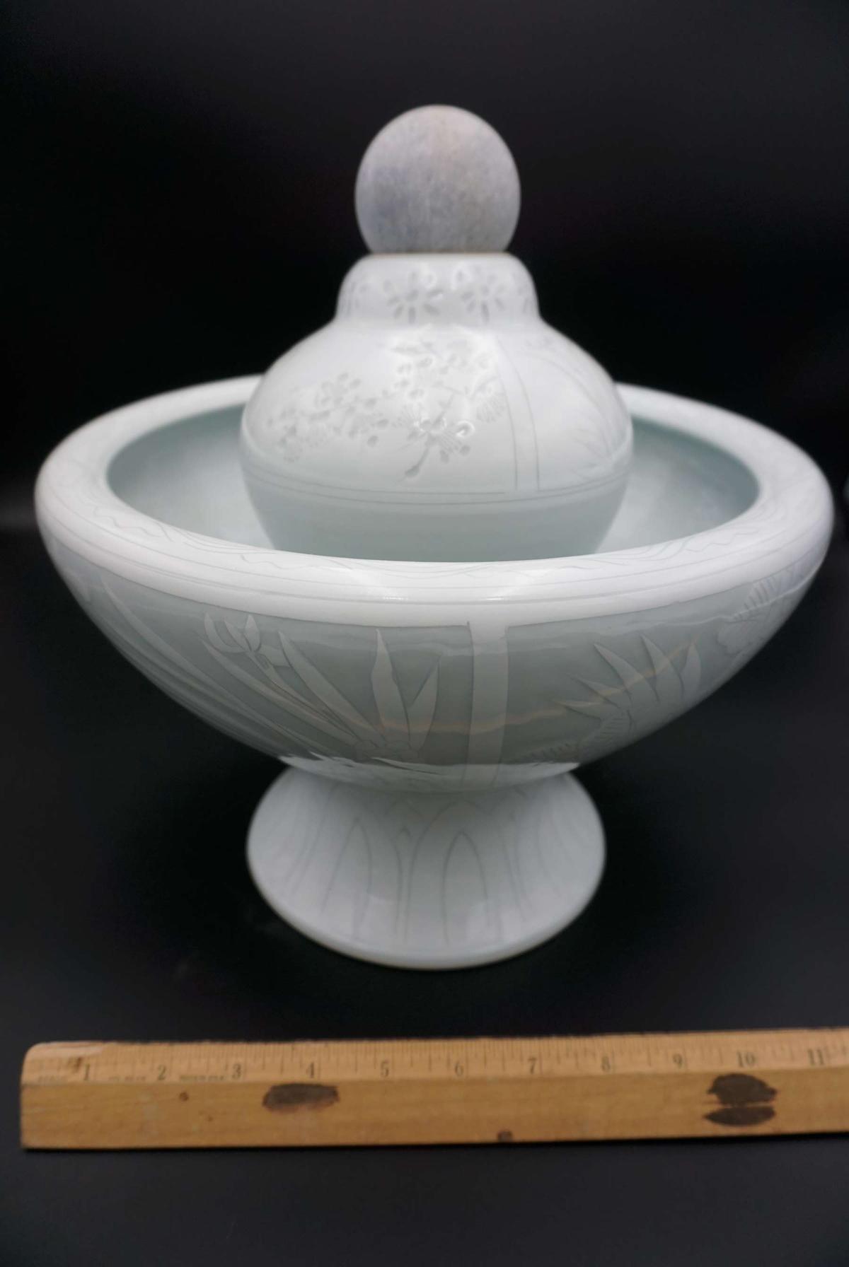 small white celadon fountain contains electric pump