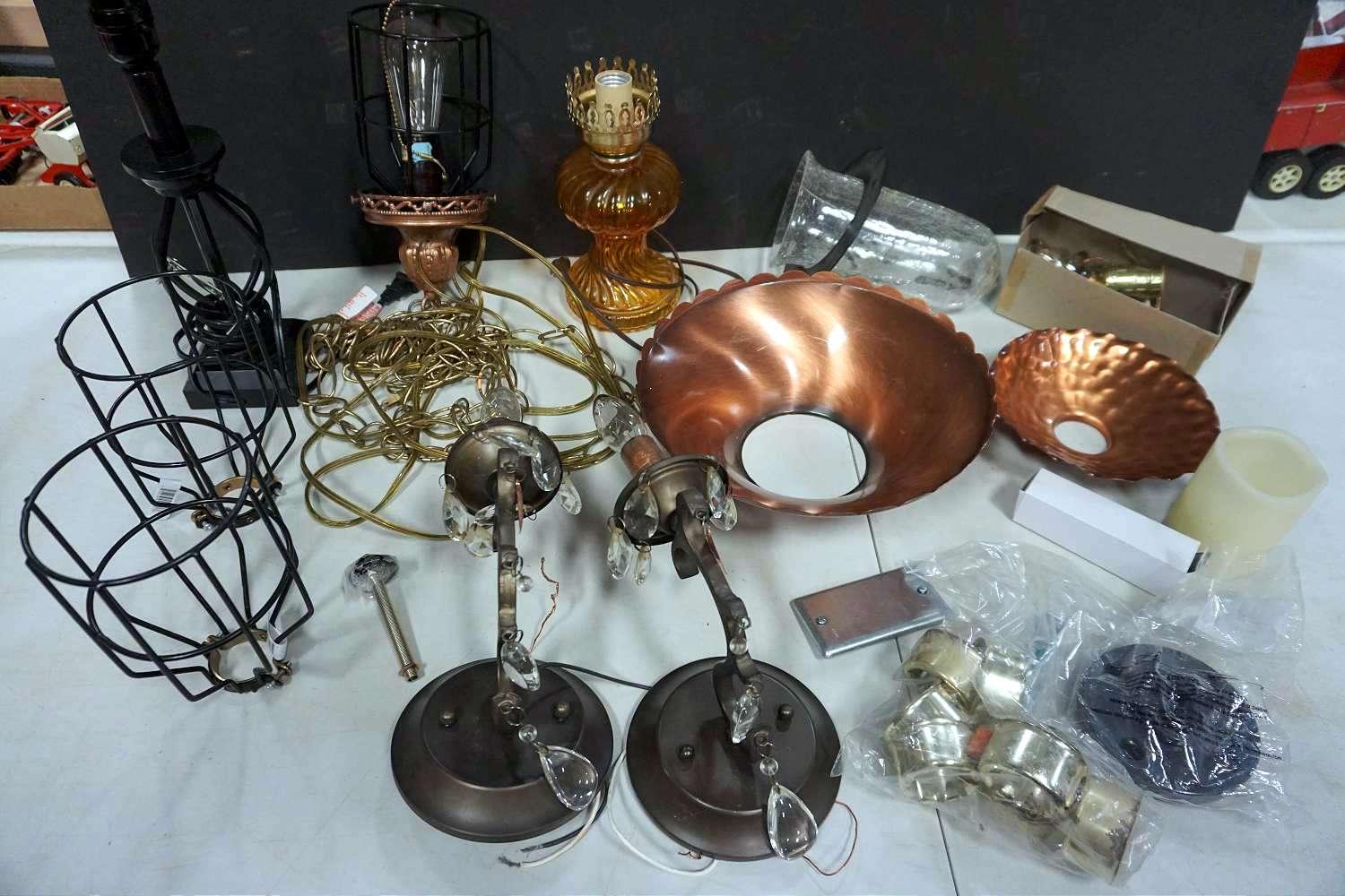 Lamps, wall sconces, lampshades, and other lighting.
