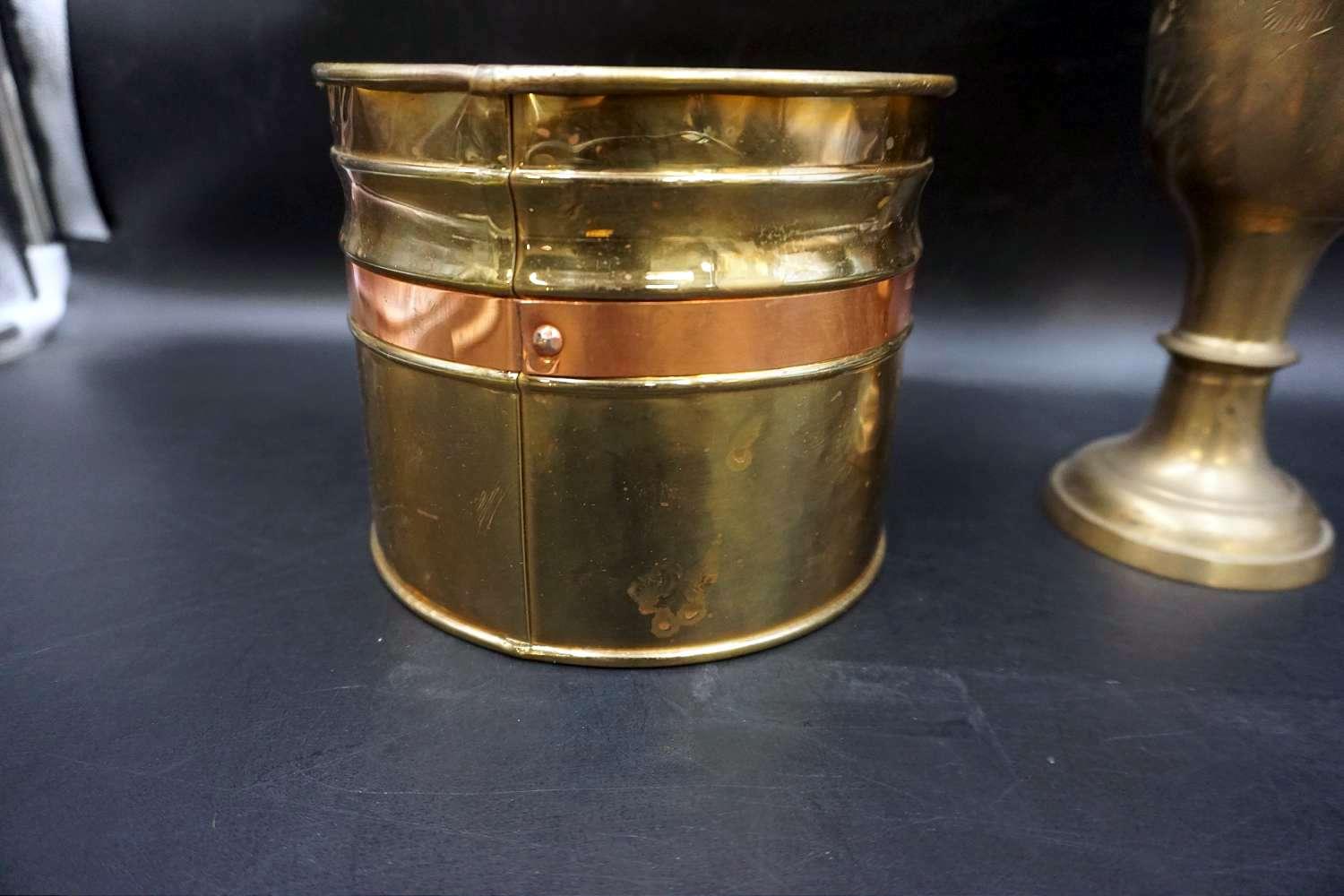 Brass vase and bucket.