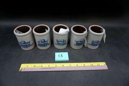 1992 Rockdale Union stoneware salt glazed miniature crocks.