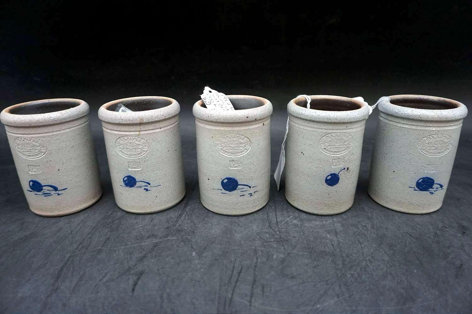 1992 Rockdale Union stoneware salt glazed miniature crocks.