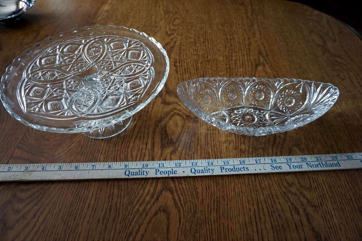 Cake plate and crystal bowl.