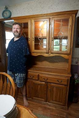 lighted Hutch with lead glass doors. Two pieces. Could be a buffet.