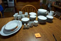 Large silver rimmed China set with serving pieces