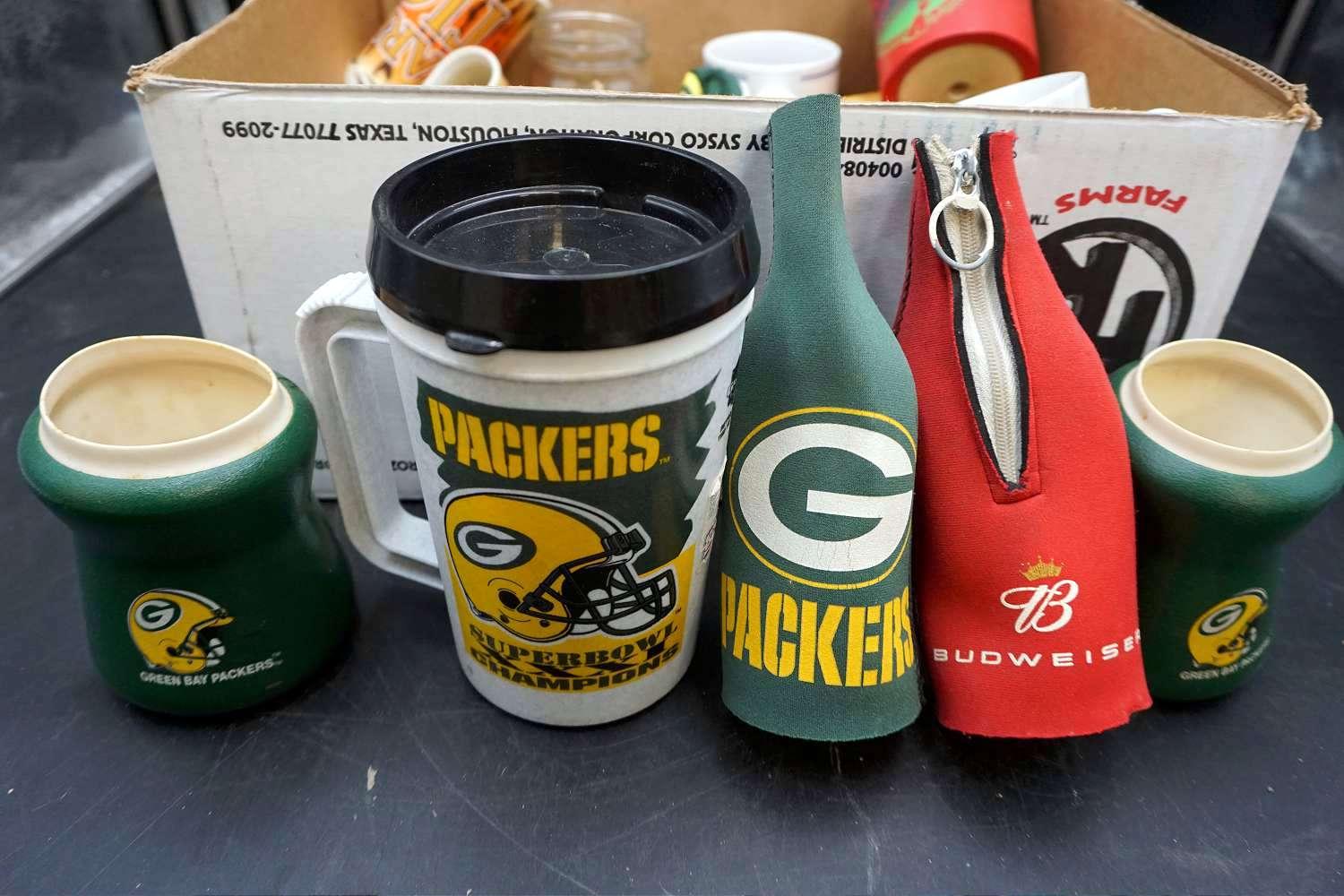 Coffee cups, koozies, and more.
