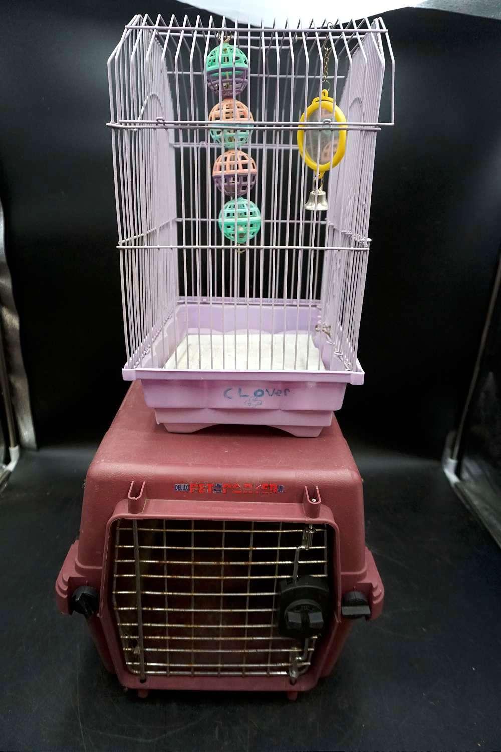 Bird cage, pet carrier.