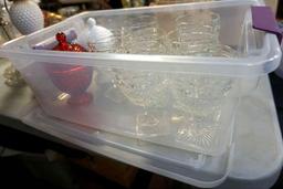 Milk Glass & Ruby Glass Dishes w/ Lids, Stemware